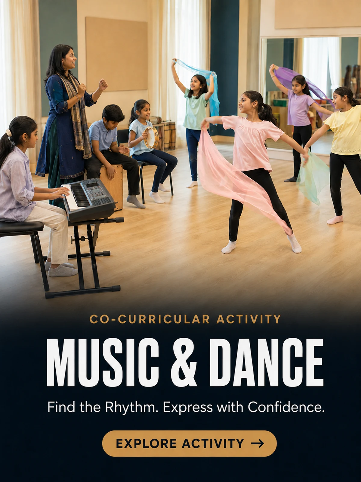 Children taking part in music and dance