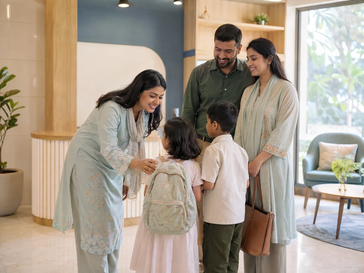 A family receiving a warm welcome at Moonbeam